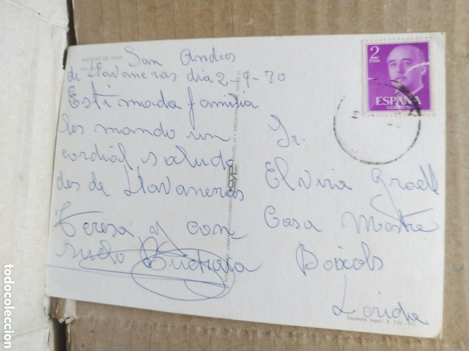 Sellos: POSTAL CON SELLO DE ESPA&Ntilde;A a&ntilde;o 1970 - Foto 2