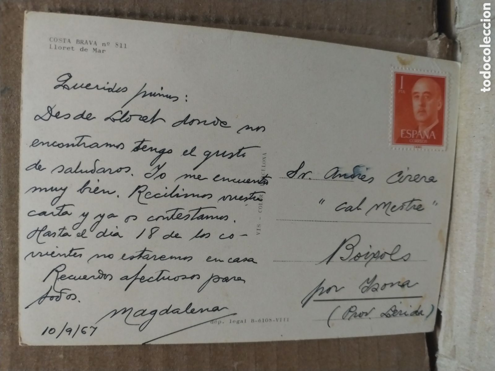 Sellos: POSTAL DE ESPA&Ntilde;A CON SELLO a&ntilde;o 1967 - Foto 2