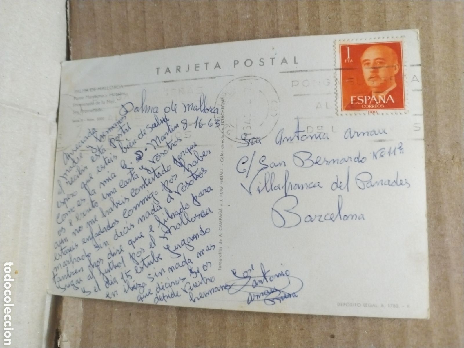 Sellos: POSTAL CON SELLO DE ESPA&Ntilde;A a&ntilde;o 1963 - Foto 2