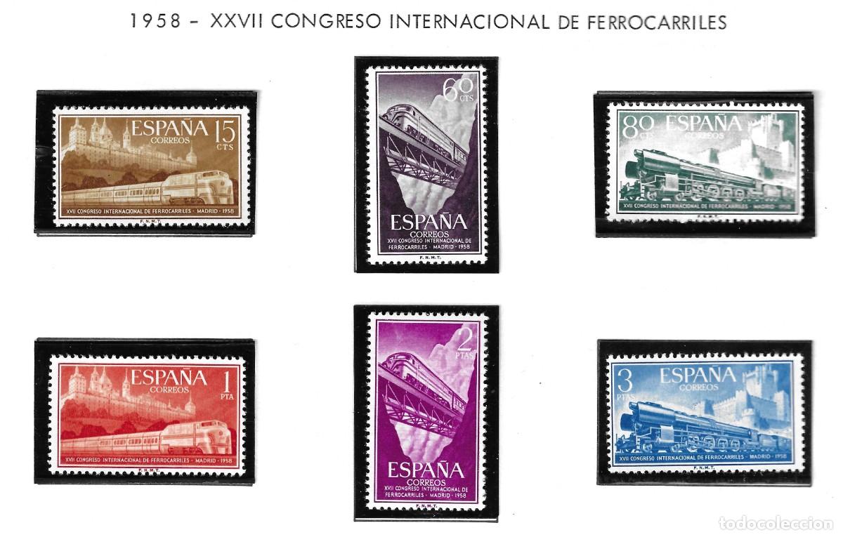Selos: EDIFIL 1232 A 1237. 1958. XXVII CONGRESO INTERNACIONAL DE FERROCARRILES. SERIE COMPLETA.