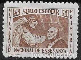 Stamps: Mutualidad de Primaria. Sello Escolar, 5 ptas. casta&ntilde;o * *