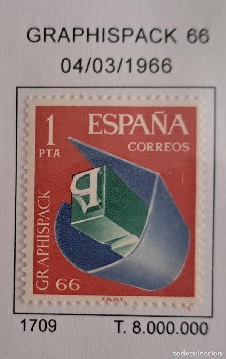 Sellos: sello de Espa&ntilde;a, Graphispack 66, edifil 1709, a&ntilde;o 1966. - Foto 1