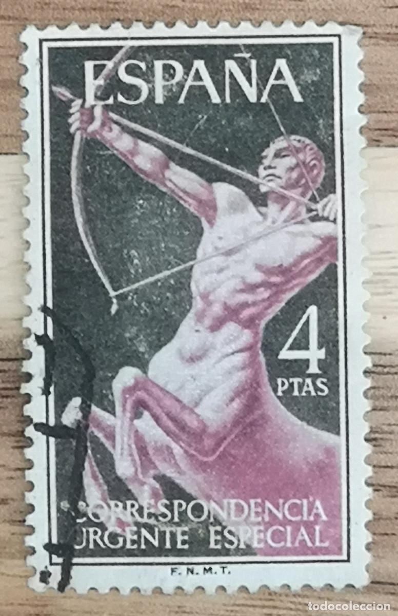 Sellos: USADO 1956 - Alegorias - 4 PTAS - Edifil 1186 - Foto 1