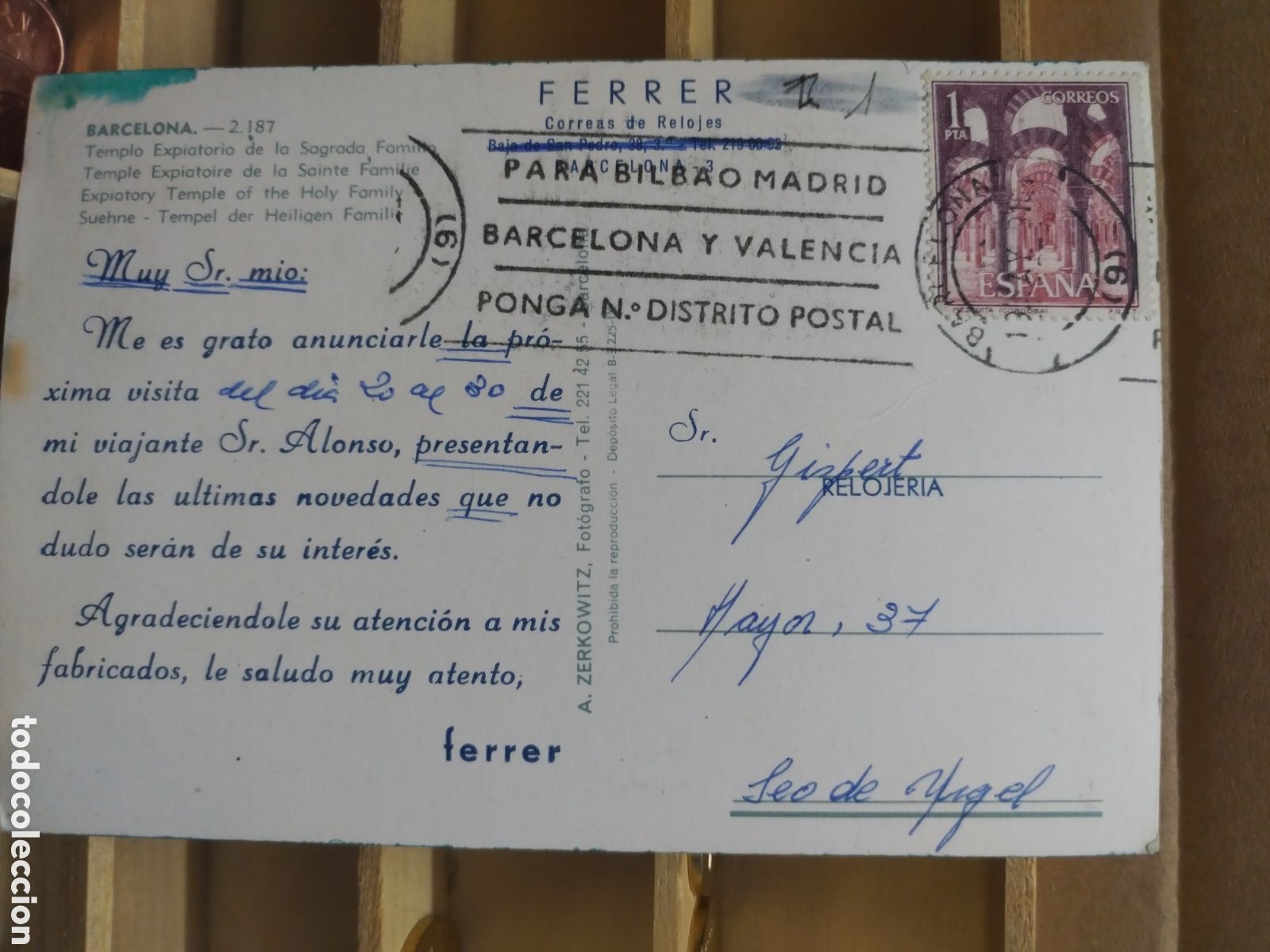Sellos: POSTAL CON SELLO DE ESPA&Ntilde;A a&ntilde;o 1964 - Foto 2