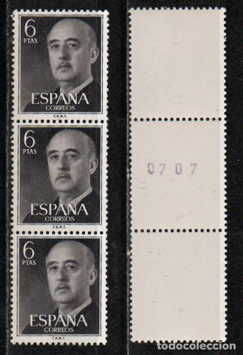 Sellos: EDIFIL 1161, GENERAL FRANCO, TRIPTICO VERTICAL CON CIFRA DE CONTROL AL DORSO, NUEVO*** - Foto 1