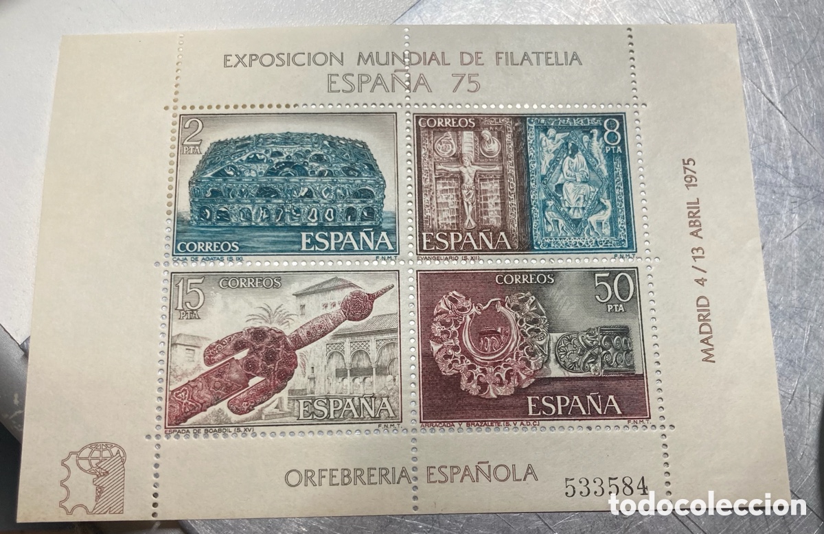 Sellos: Bloque exposicion universal de Filatelia 1975 - Foto 1