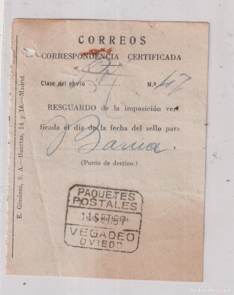 Sellos: Correos Resguardo Correspondencia certificada 1957 - Foto 1