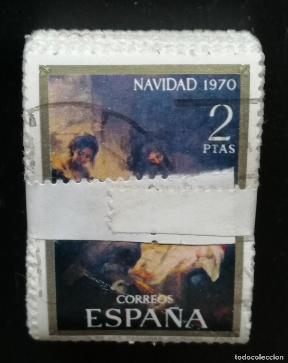 Sellos: TACO DE 100 SELLOS DE 2 PESETAS. NAVIDAD 1970. - Foto 1