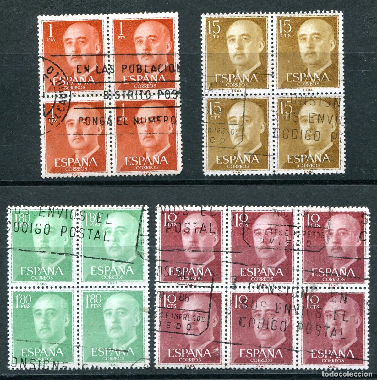 Sellos: 4 bloques de 4 de Franco, matasellados - Foto 1