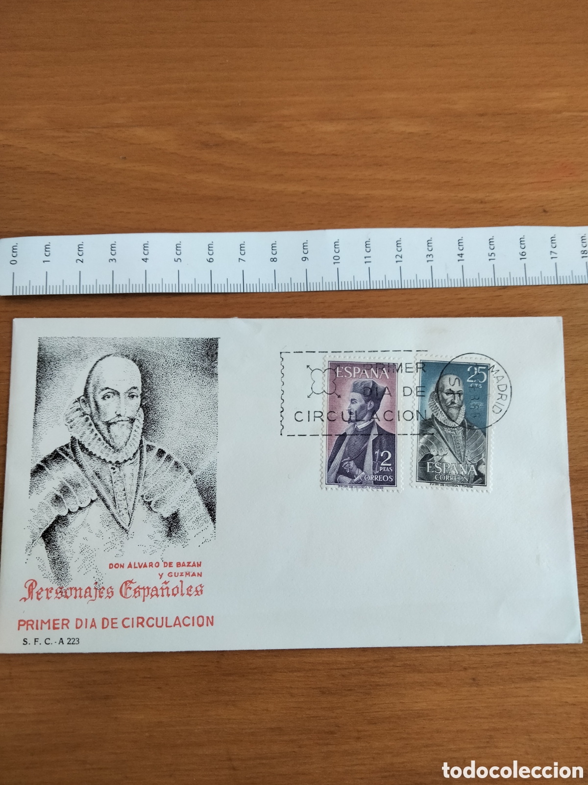 Sellos: Sobre primer d&iacute;a, &Aacute;lvaro de Baz&aacute;n y Guzm&aacute;n - Foto 1