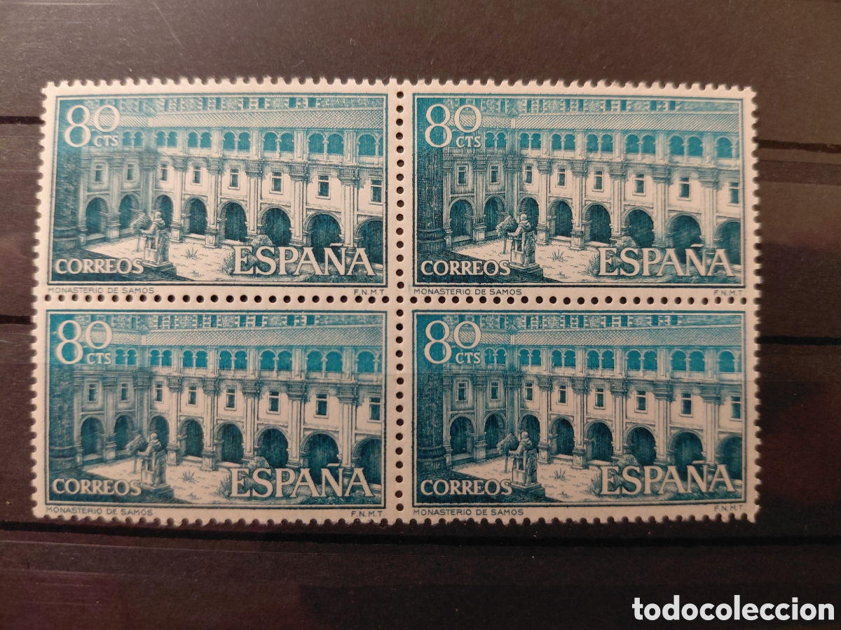 Sellos: Bloques (3) de 4 sellos Monasterios Yuste y Samos 1965 - Foto 2
