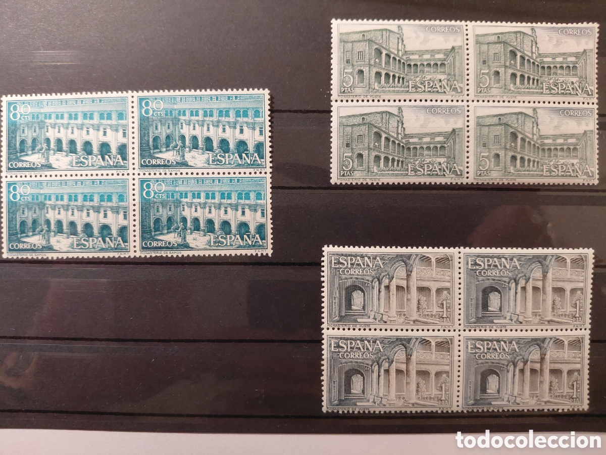 Sellos: Bloques (3) de 4 sellos Monasterios Yuste y Samos 1965 - Foto 1