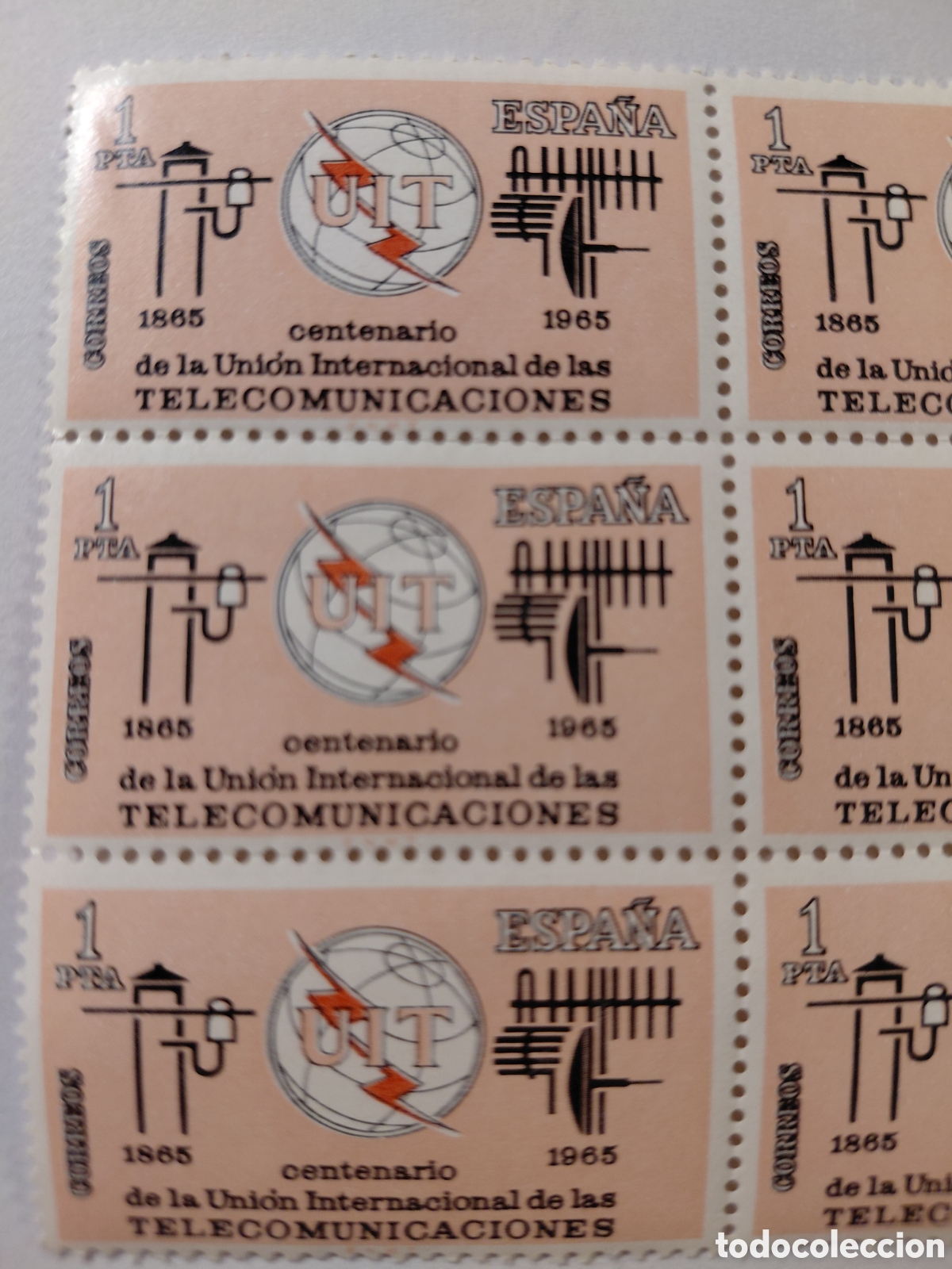 Sellos: Bloque de 6 sellos centenario UIT 1965 - Foto 2
