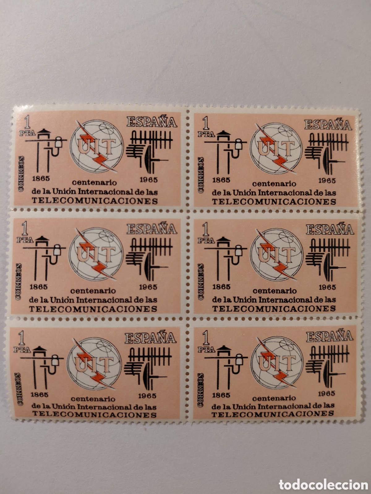 Sellos: Bloque de 6 sellos centenario UIT 1965 - Foto 1