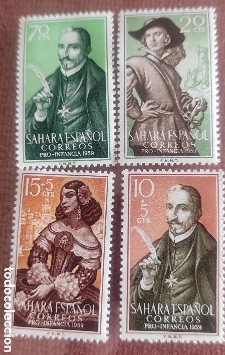 Timbres: 4 sellos sahara espa&ntilde;ol. Pro infancia 1959