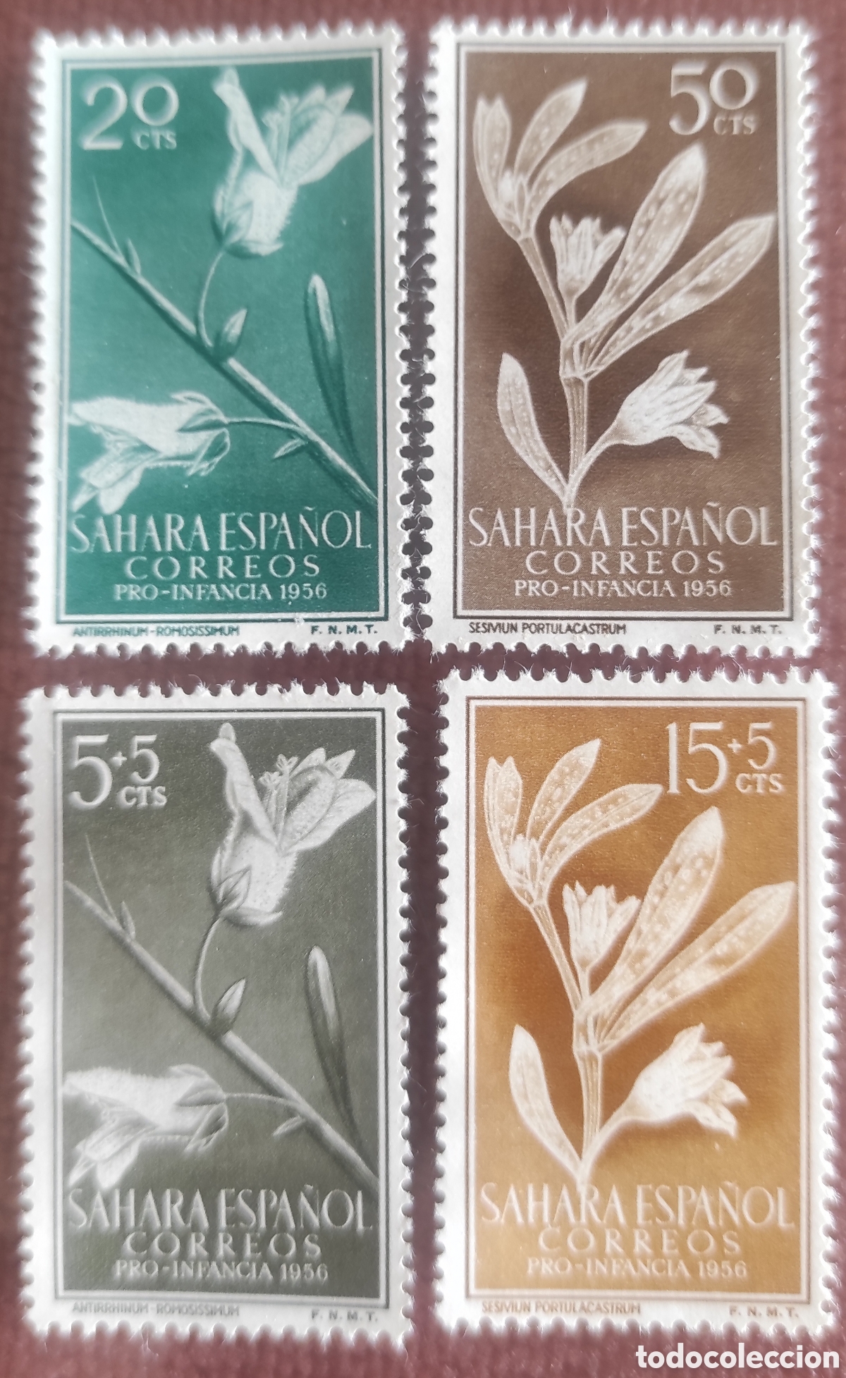 Timbres: 4 sellos sahara espa&ntilde;ol. Pro infancia 1956
