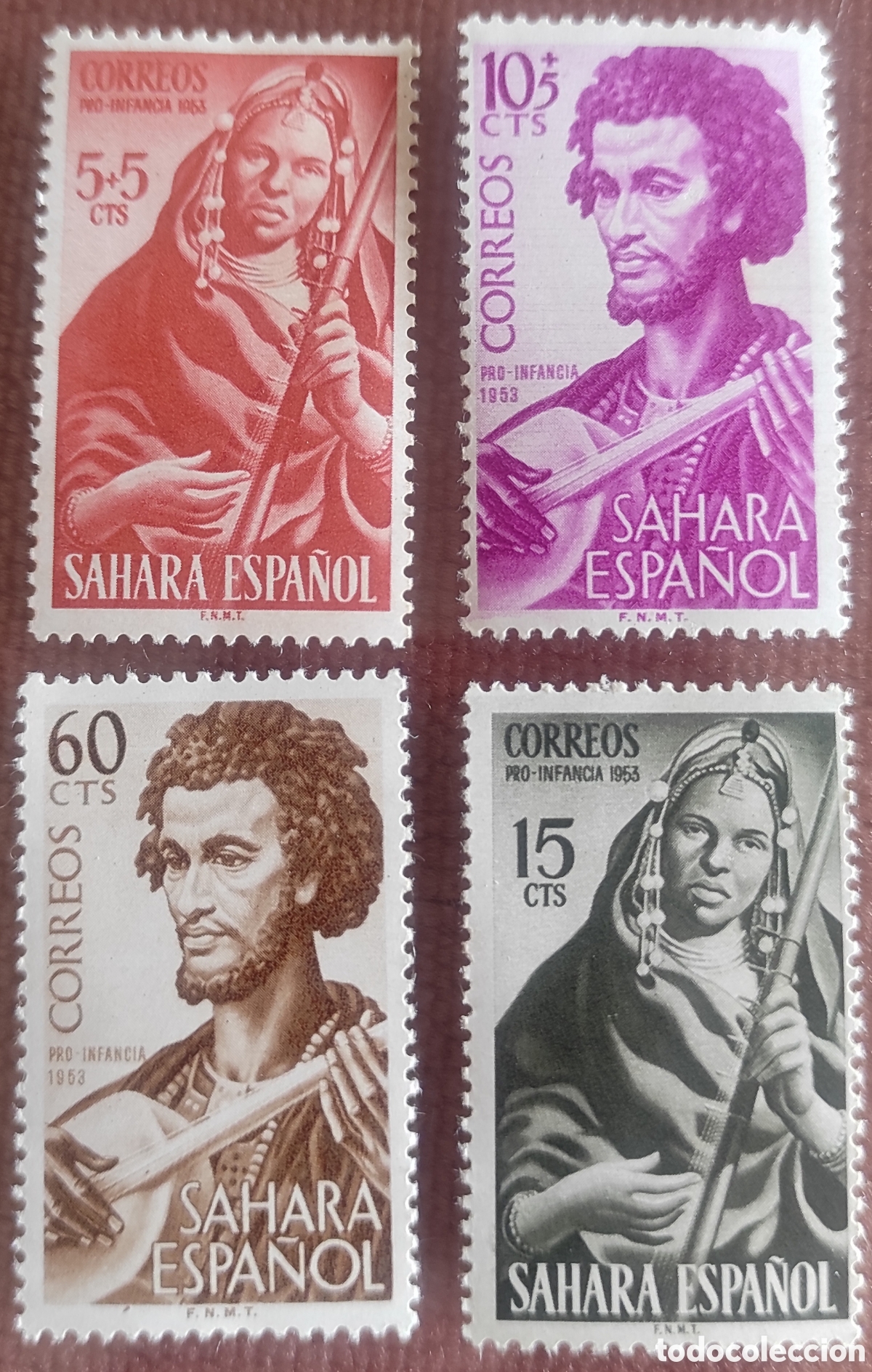 Timbres: 4 sellos sahara espa&ntilde;ol. Pro infancia 1953