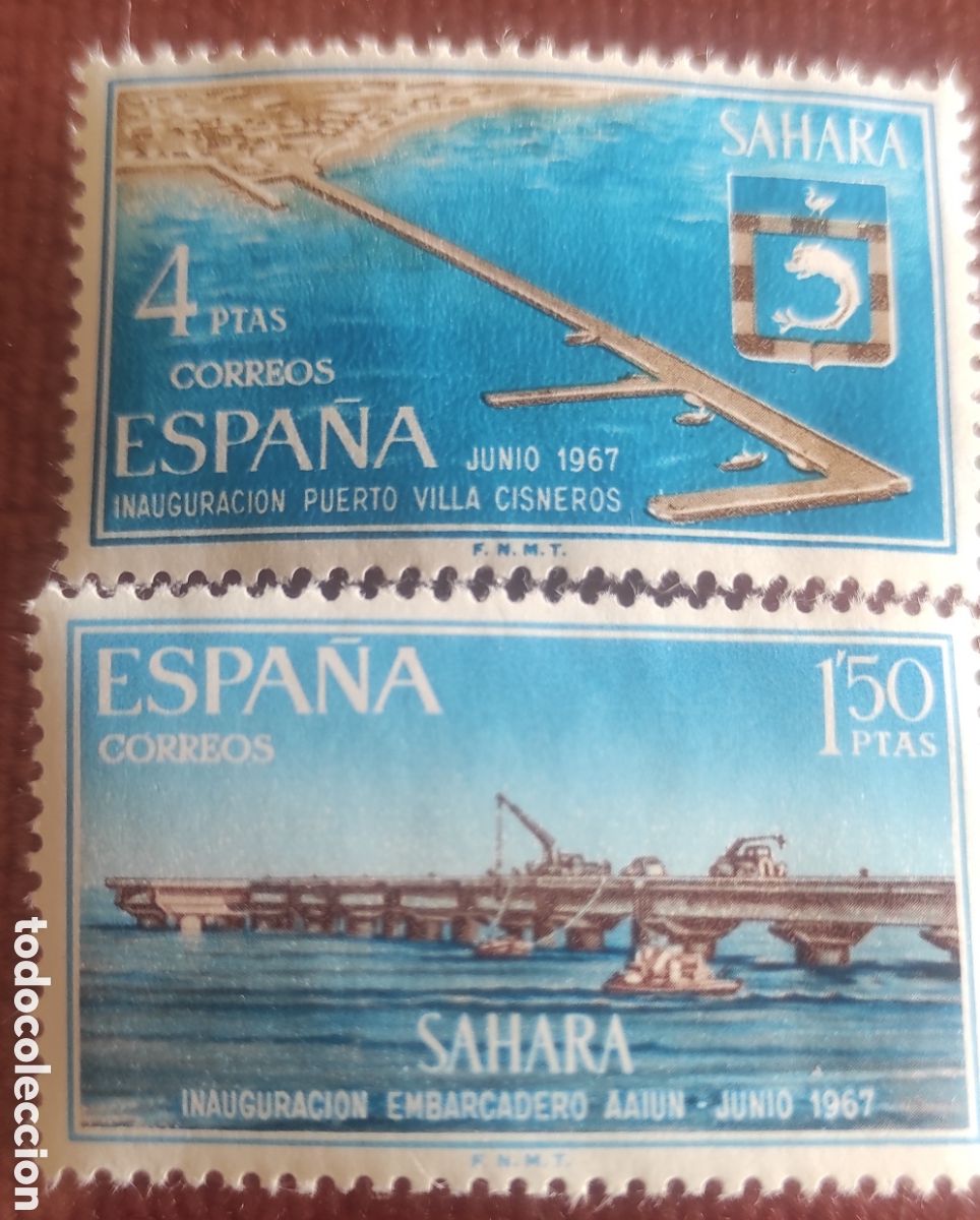 Sellos: 2 sellos Espa&ntilde;a. Inauguraci&oacute;n puertos - Foto 1