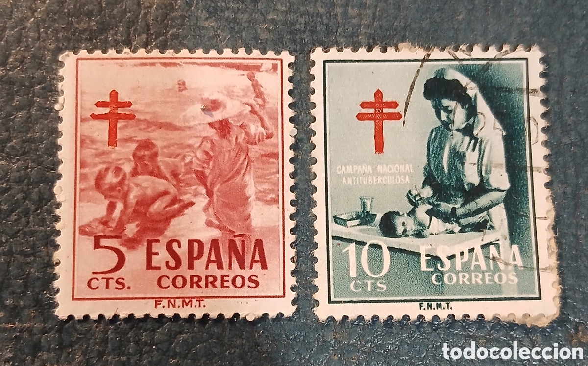 Sellos: Espa&ntilde;a 1951. Dos sellos Campa&ntilde; pro tuberculosis. - Foto 1