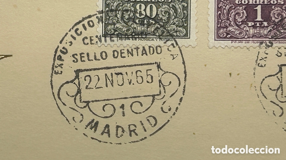 Sellos: Sobre Centenario del sello dentado espa&ntilde;ol SPD serie completa - Foto 2
