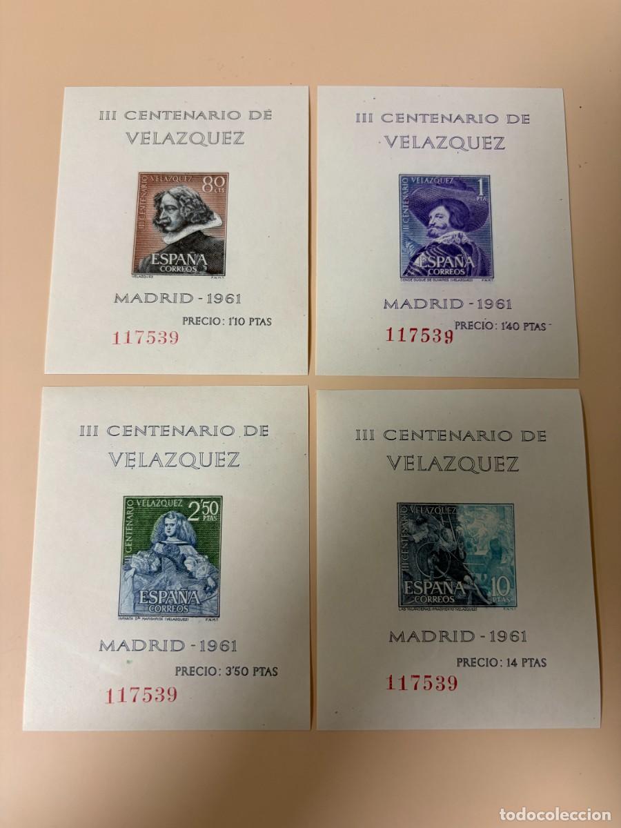 Sellos: ESPA&Ntilde;A, 1961. EDIFIL 1344/47. VEL&Aacute;ZQUEZ. HOJAS BLOQUE. NUEVO. CON GOMA ORIGINAL. MISMA NUMERACI&Oacute;N..