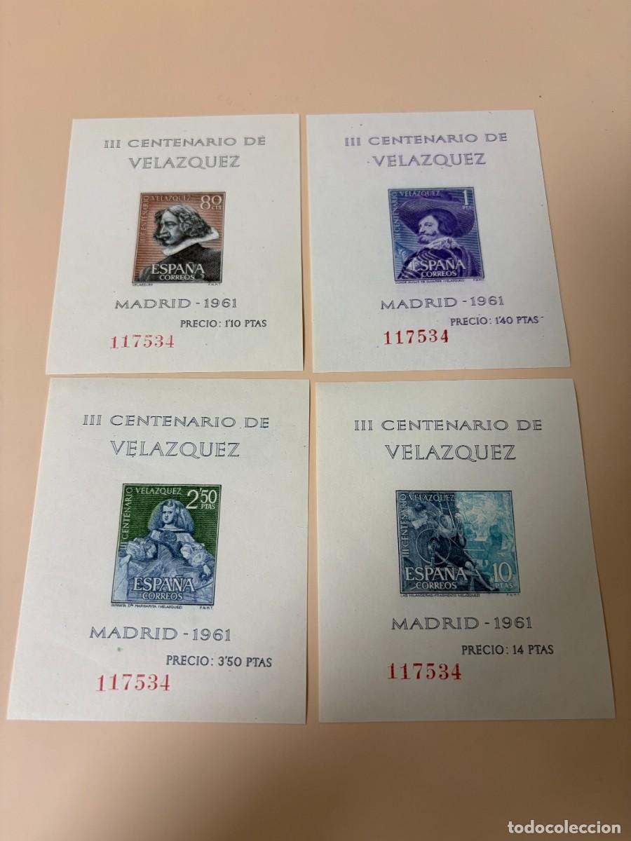Sellos: ESPA&Ntilde;A, 1961. EDIFIL 1344/47. VEL&Aacute;ZQUEZ. HOJAS BLOQUE. NUEVO. CON GOMA ORIGINAL. MISMA NUMERACI&Oacute;N..