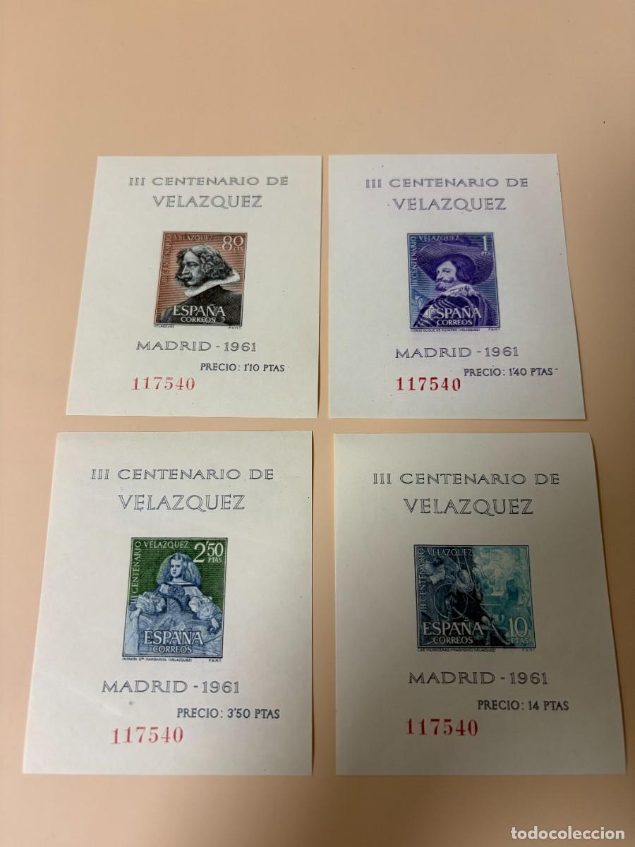 Sellos: ESPA&Ntilde;A, 1961. EDIFIL 1344/47. VEL&Aacute;ZQUEZ. HOJAS BLOQUE. NUEVO. CON GOMA ORIGINAL. MISMA NUMERACI&Oacute;N..