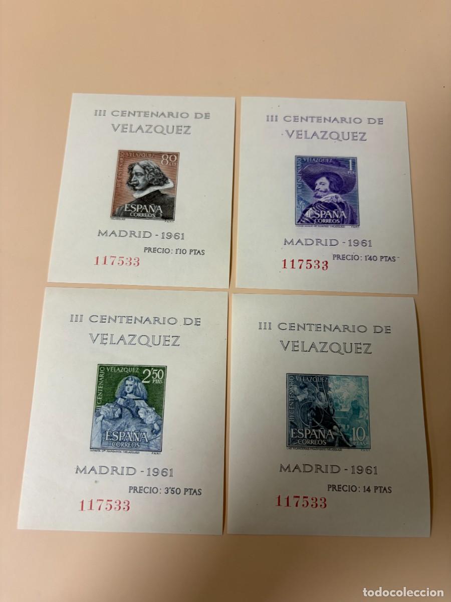 Sellos: ESPA&Ntilde;A, 1961. EDIFIL 1344/47. VEL&Aacute;ZQUEZ. HOJAS BLOQUE. NUEVO. CON GOMA ORIGINAL. MISMA NUMERACI&Oacute;N..