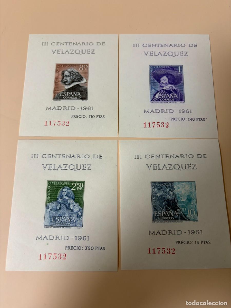 Sellos: ESPA&Ntilde;A, 1961. EDIFIL 1344/47. VEL&Aacute;ZQUEZ. HOJAS BLOQUE. NUEVO. CON GOMA ORIGINAL. MISMA NUMERACI&Oacute;N..