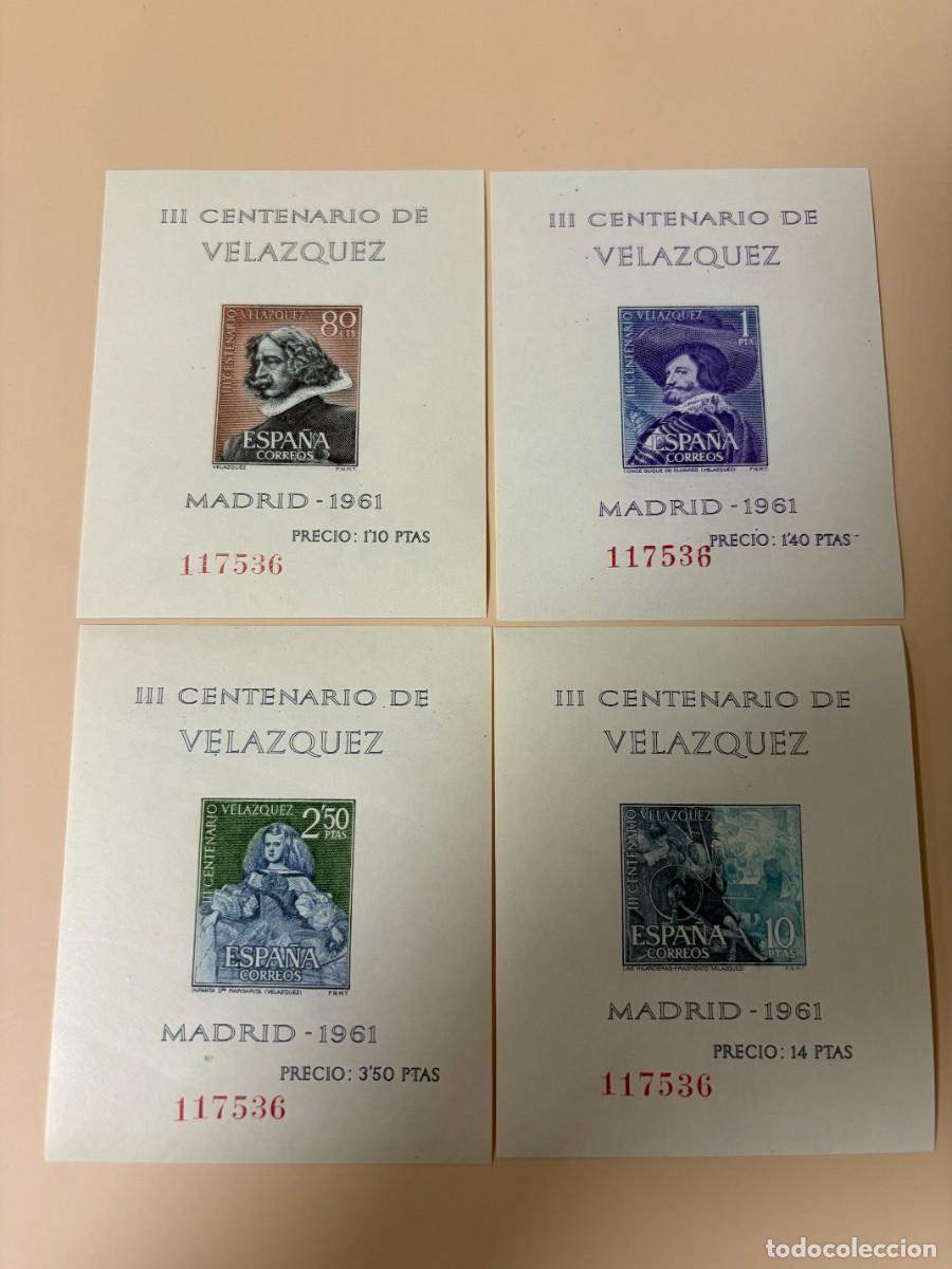 Sellos: ESPA&Ntilde;A, 1961. EDIFIL 1344/47. VEL&Aacute;ZQUEZ. HOJAS BLOQUE. NUEVO. CON GOMA ORIGINAL. MISMA NUMERACI&Oacute;N..