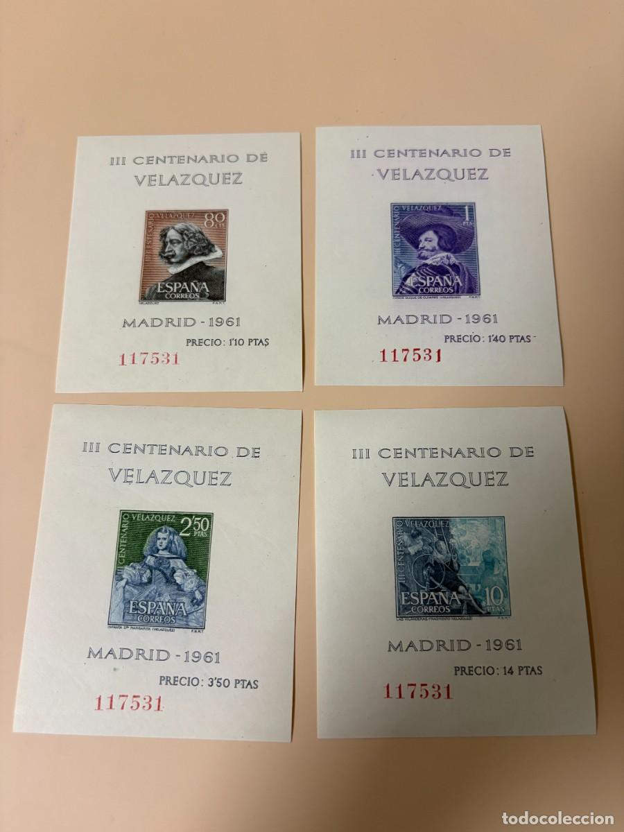 Sellos: ESPA&Ntilde;A, 1961. EDIFIL 1344/47. VEL&Aacute;ZQUEZ. HOJAS BLOQUE. NUEVO. CON GOMA ORIGINAL. MISMA NUMERACI&Oacute;N..