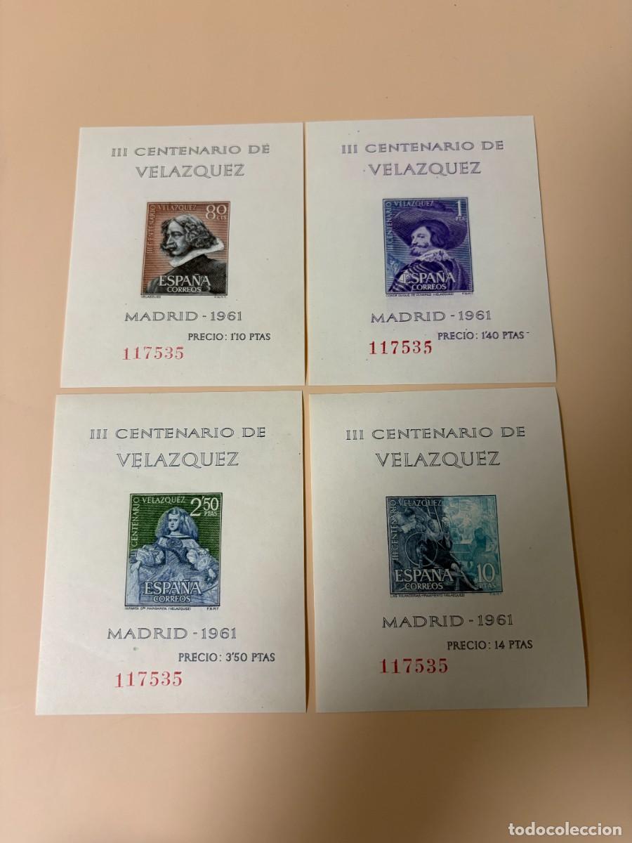 Sellos: ESPA&Ntilde;A, 1961. EDIFIL 1344/47. VEL&Aacute;ZQUEZ. HOJAS BLOQUE. NUEVO. CON GOMA ORIGINAL. MISMA NUMERACI&Oacute;N..