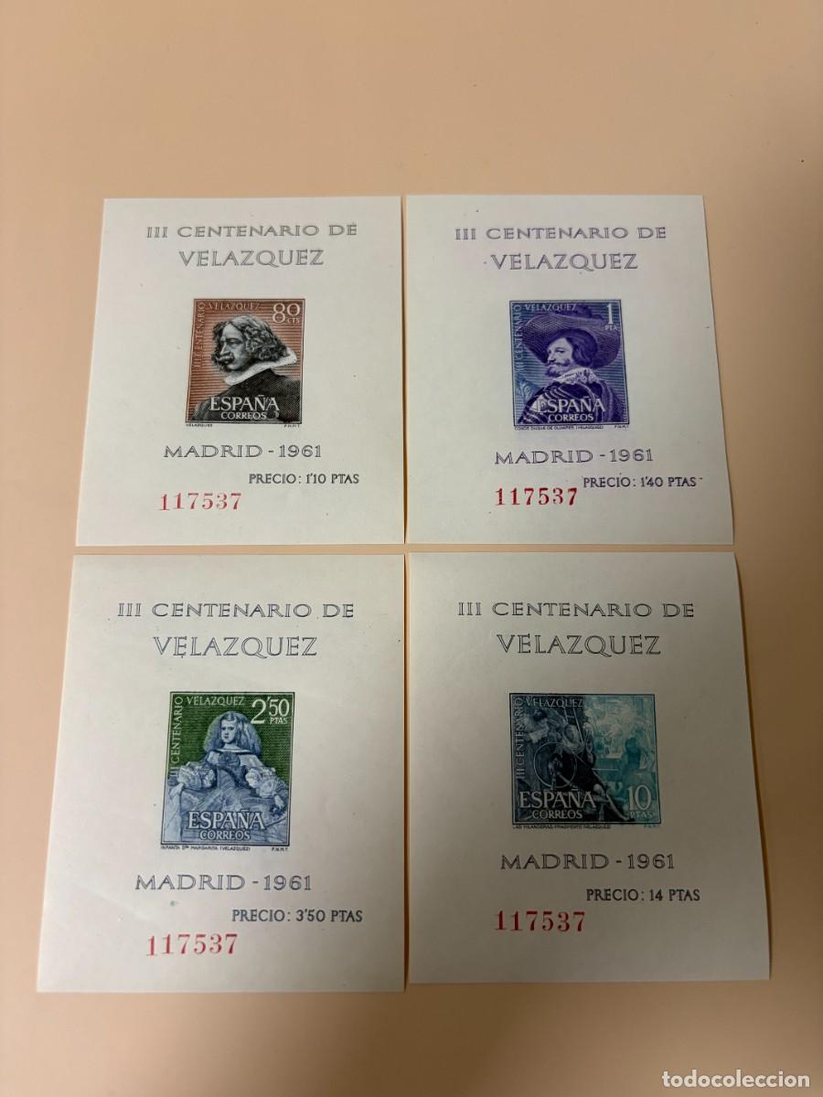 Sellos: ESPA&Ntilde;A, 1961. EDIFIL 1344/47. VEL&Aacute;ZQUEZ. HOJAS BLOQUE. NUEVO. CON GOMA ORIGINAL. MISMA NUMERACI&Oacute;N..