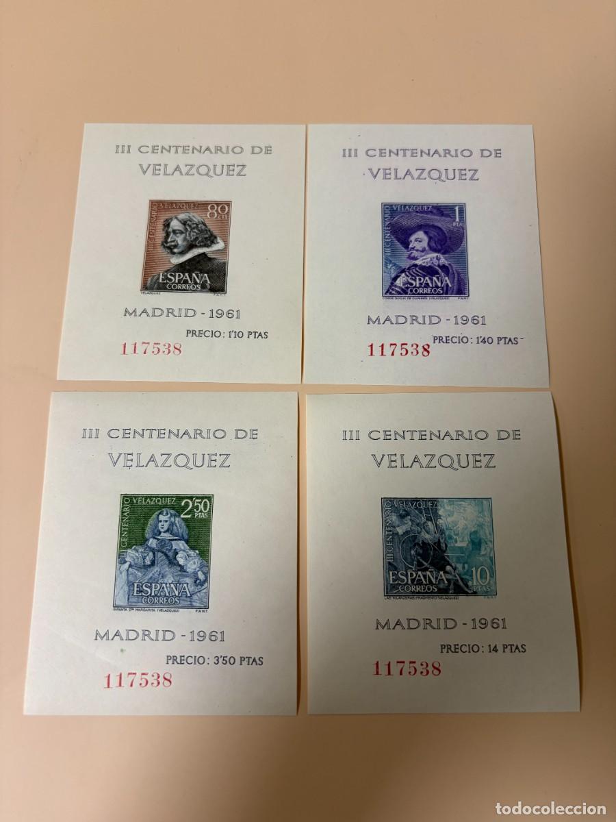 Sellos: ESPA&Ntilde;A, 1961. EDIFIL 1344/47. VEL&Aacute;ZQUEZ. HOJAS BLOQUE. NUEVO. CON GOMA ORIGINAL. MISMA NUMERACI&Oacute;N..
