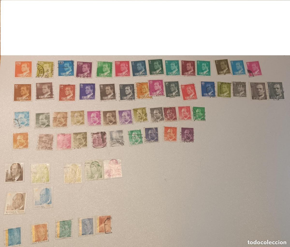 Stamps: Lote de 64 sellos, series b&aacute;sicas del Rey Juan Carlos I, sin repetir