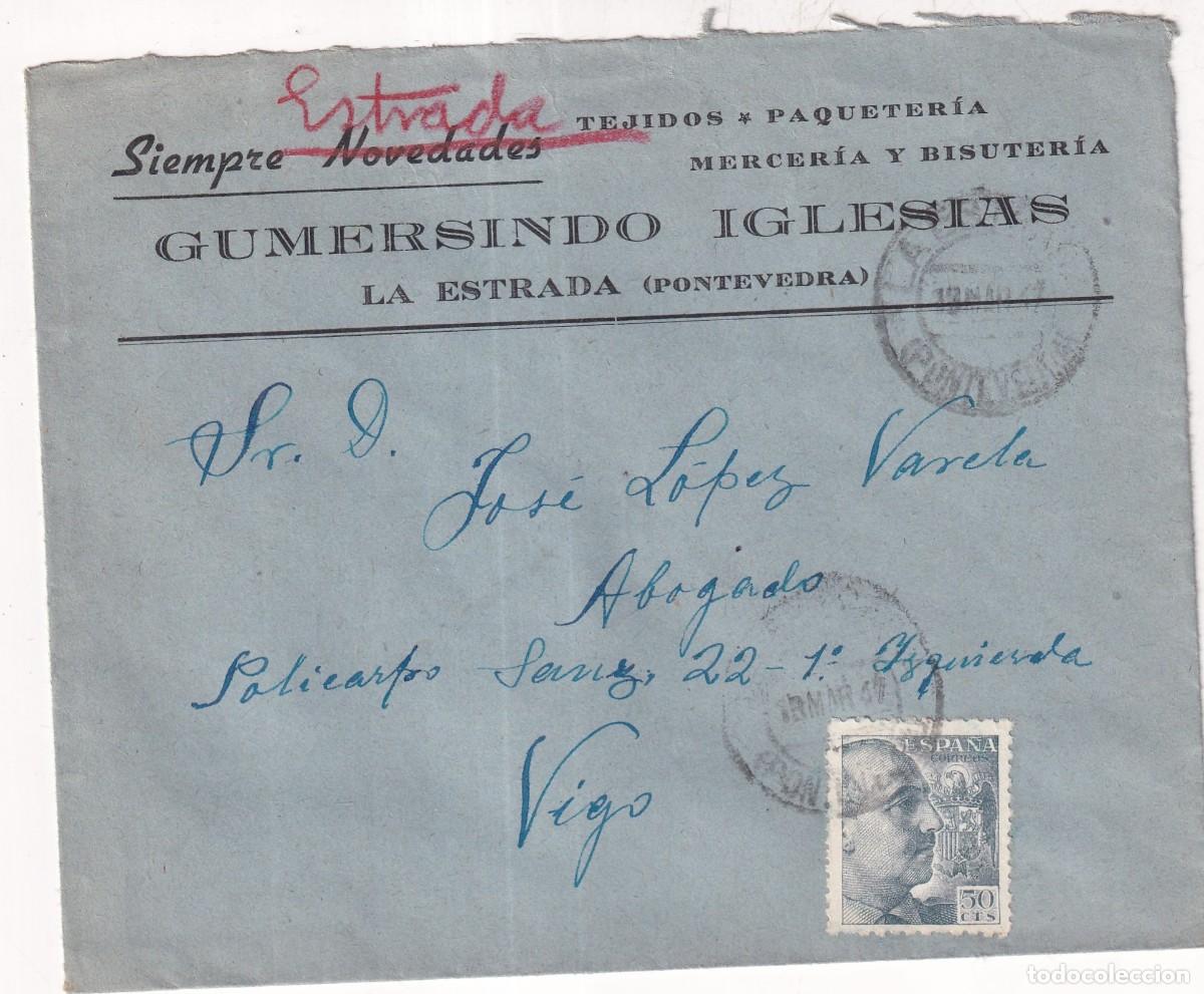 Sellos: Sobre circulado. Gumersindo Iglesias. La Estrada Pontevedra. Tejidos, paqueter&iacute;a,