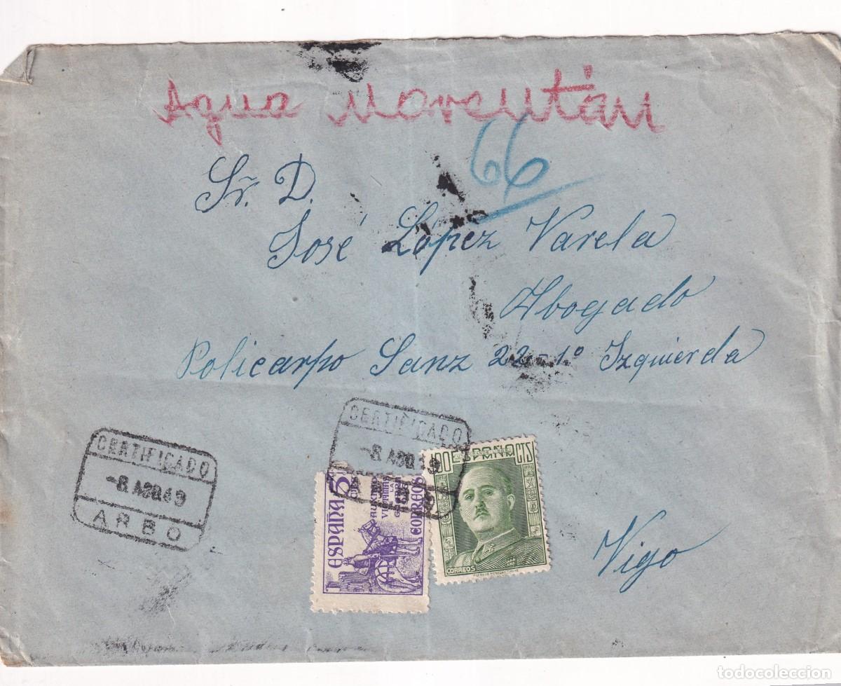 Sellos: Sobre circulado, certificado. Vigo Pontevedra. Franqueo curioso.