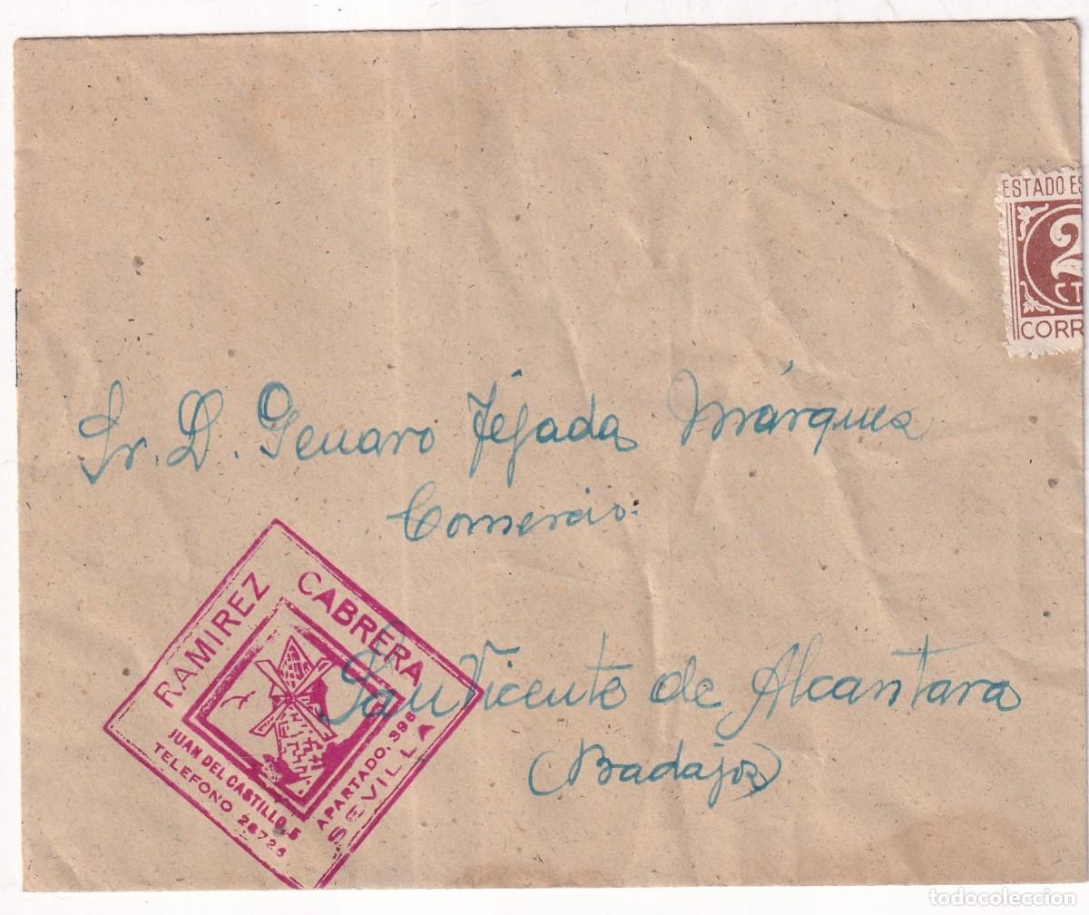 Sellos: Sobre circulado, Ramirez Cabrera Sevilla. Juan del Castillo. San Vicente de Alc&aacute;ntara Badajoz