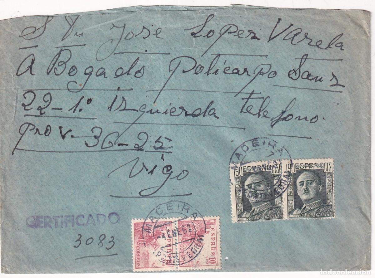 Sellos: Sobre certificado, franqueo curioso 1952