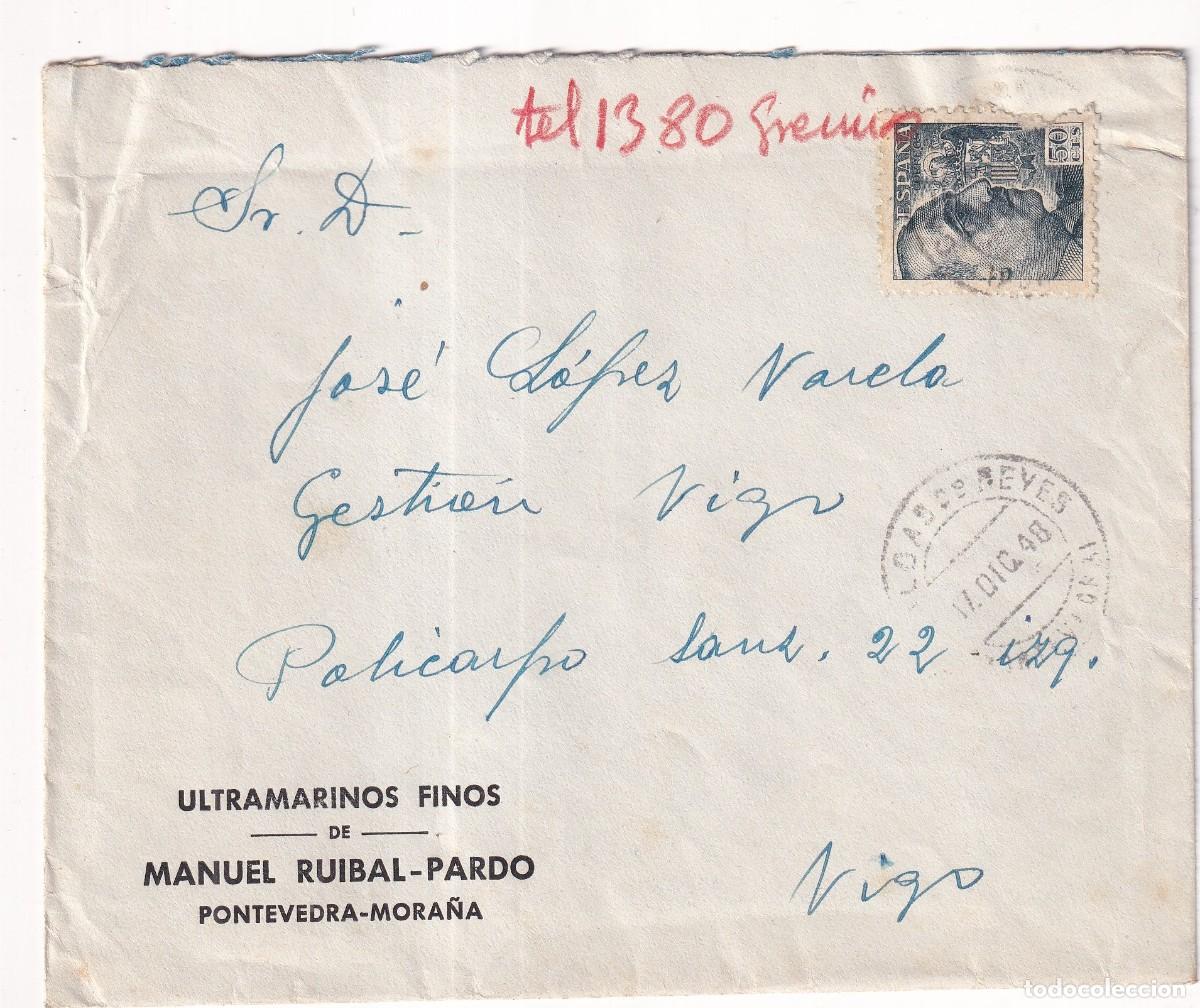 Sellos: Sobre con publicidad Manuel Rubial Pardo. Pontevedra Mora&ntilde;a 1948