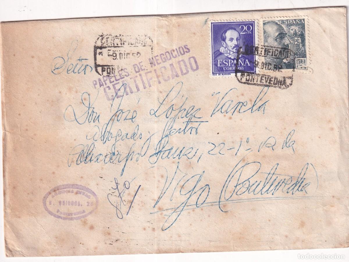 Sellos: Sobre certificado. Papeles de negocios. A&ntilde;os 50