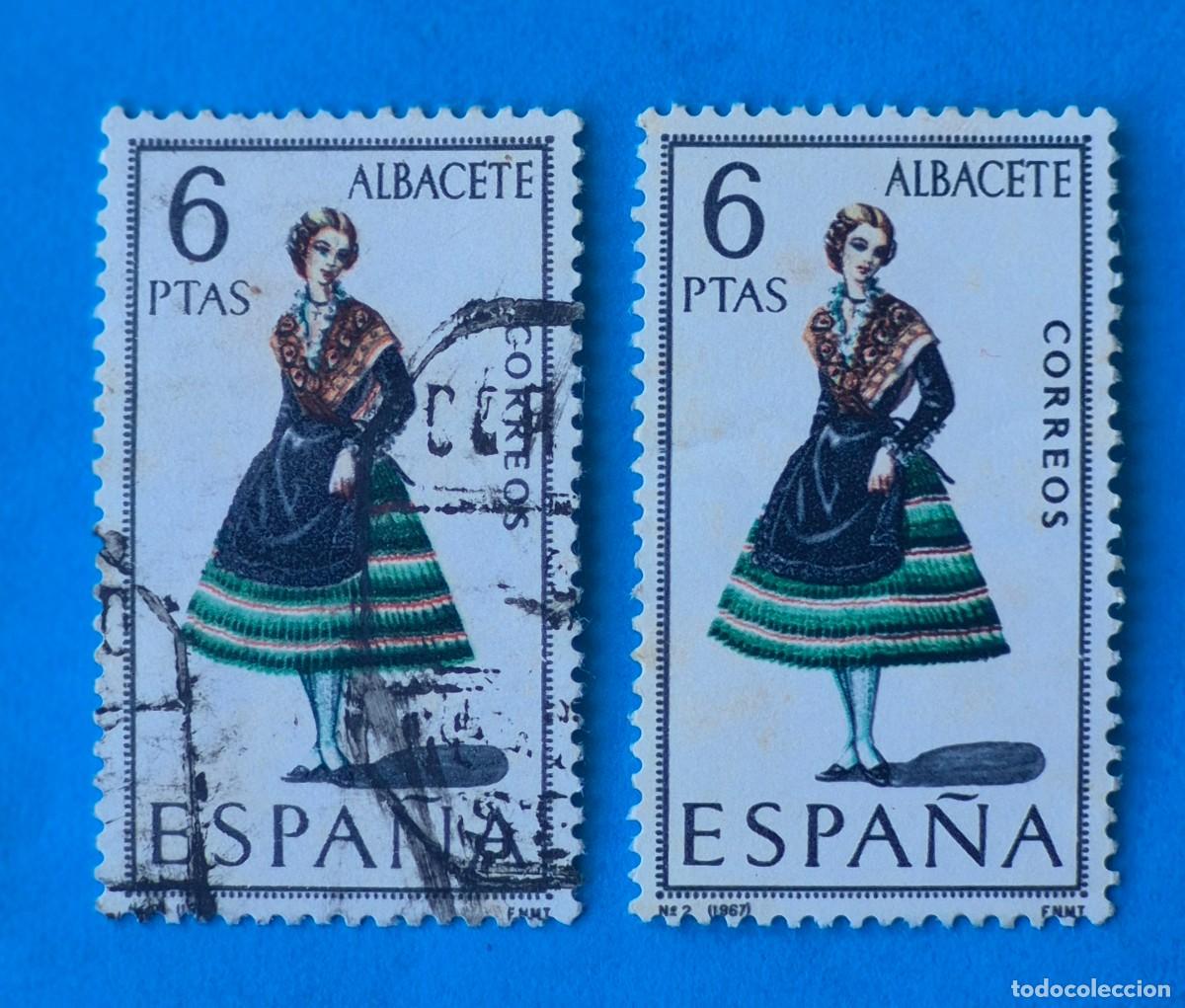 Sellos: TRAJES REGIONALES&ndash;ALBACETE n&ordm; 2 - 6 pta.-ESPA&Ntilde;A 1967-EDIFIL 1768 usado-lote 2 sellos