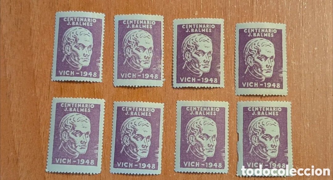 Sellos: 1948 8 RAROS SELLOS CENTENARIO J. BALMES - VIC / OSONA / BARCELONA