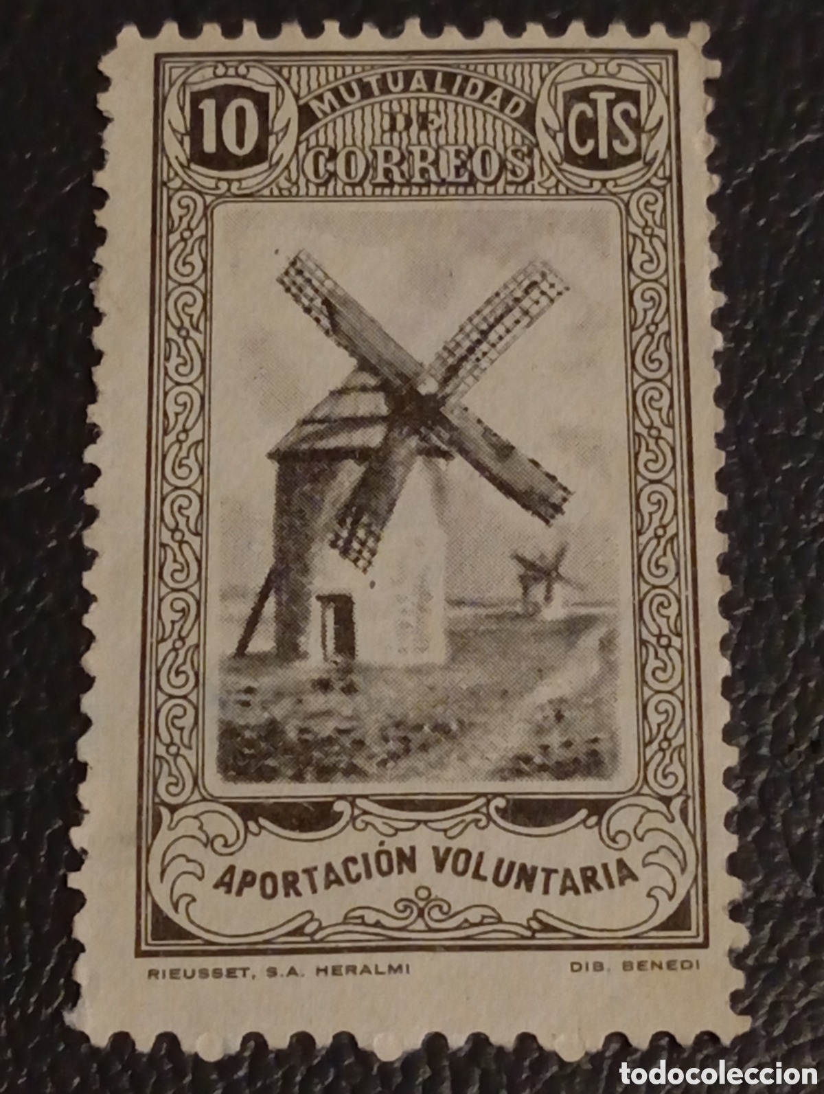 Sellos: Sello Espa&ntilde;a 1954 - Mutualidad de Correos 10 cts &rdquo;Molino&rdquo; - Cat. G&aacute;lvez 127 / MH