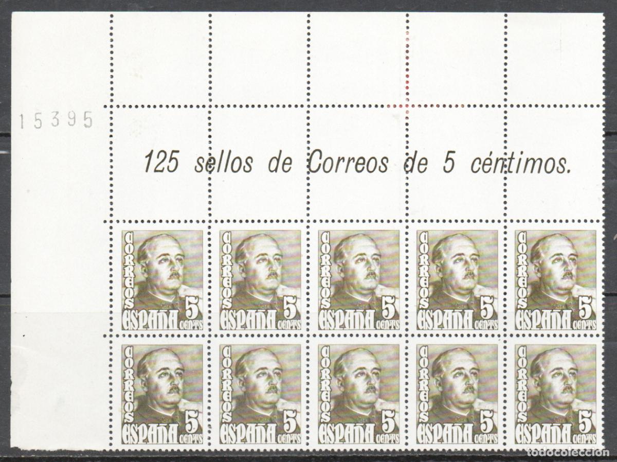 Sellos: EDIFIL N&ordm; 1020, FRANCO, NUEVO*** EN BLOQUE DE 10 DE CABECERA DE HOJA