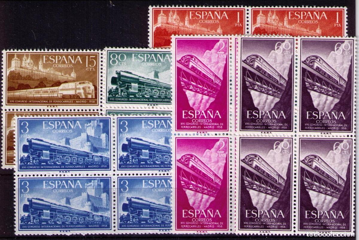 Francobolli: Sellos de Espa&ntilde;a A&ntilde;o 1958 Ferrocarriles Sellos nuevos** en bloque de 4 N&ordm; Edifil 1232/37