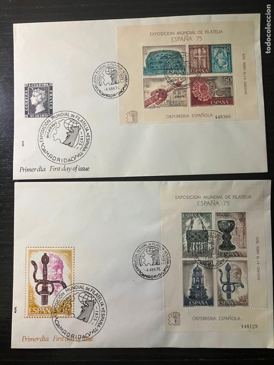 Sellos: SPD Sobre primer d&iacute;a HB Hojitas Orfebrer&iacute;a Espa&ntilde;ola Madrid 1975 Matasellada conmemorativa Espa&ntilde;a 75