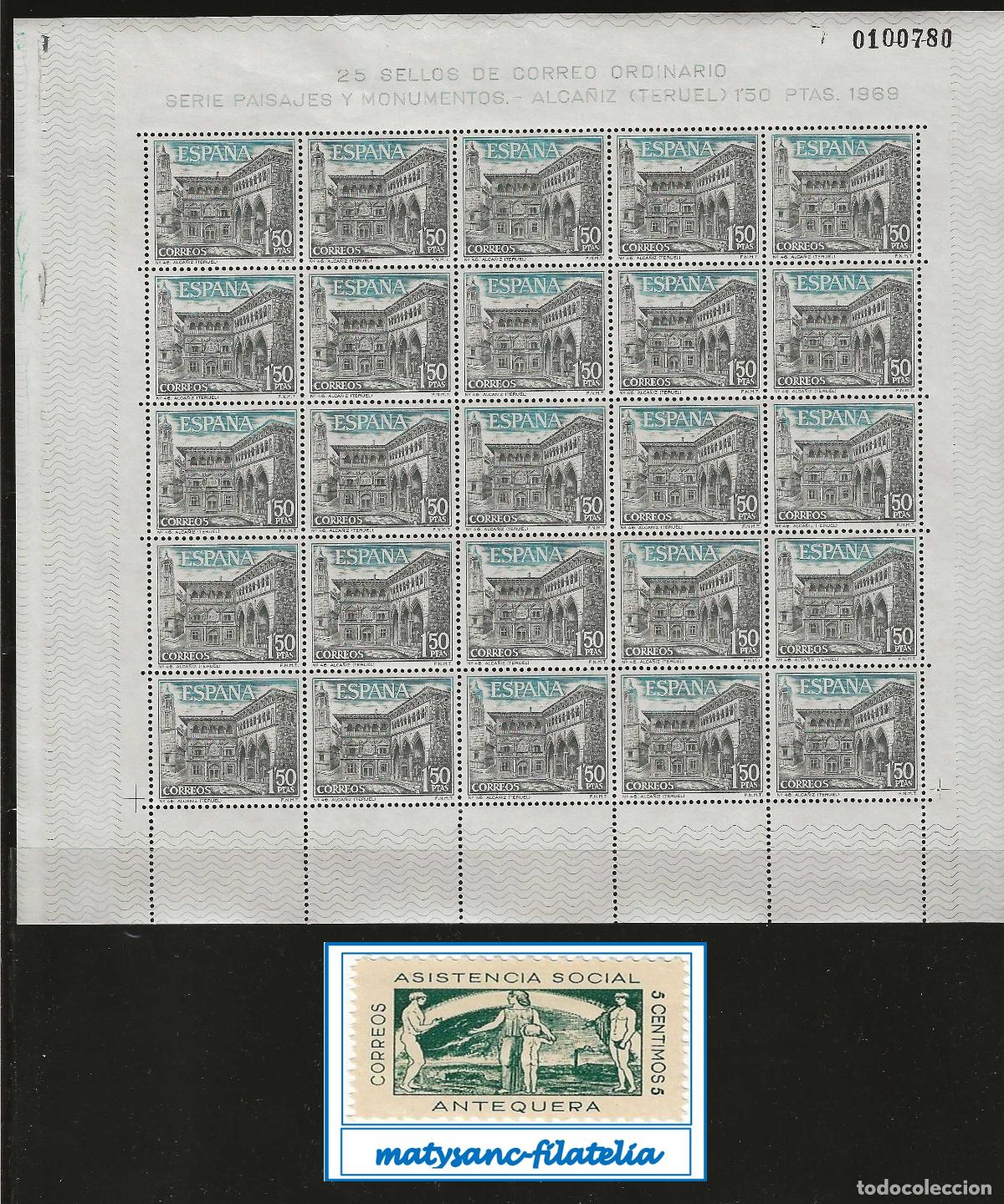 Sellos: ESPA&Ntilde;A 1969. EDIFIL 1935 EN PLIEGO DE 25. &rdquo;AYUNTAMIENTO DE ALCA&Ntilde;IZ&rdquo;. MNH***