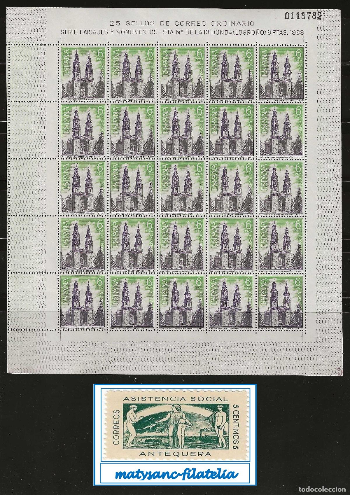 Sellos: ESPA&Ntilde;A 1969. EDIFIL 1938 EN PLIEGO DE 25. &rdquo;IGLESIA DE SANTA MAR&Iacute;A LA REDONDA. LOGRO&Ntilde;O&rdquo;. MNH***