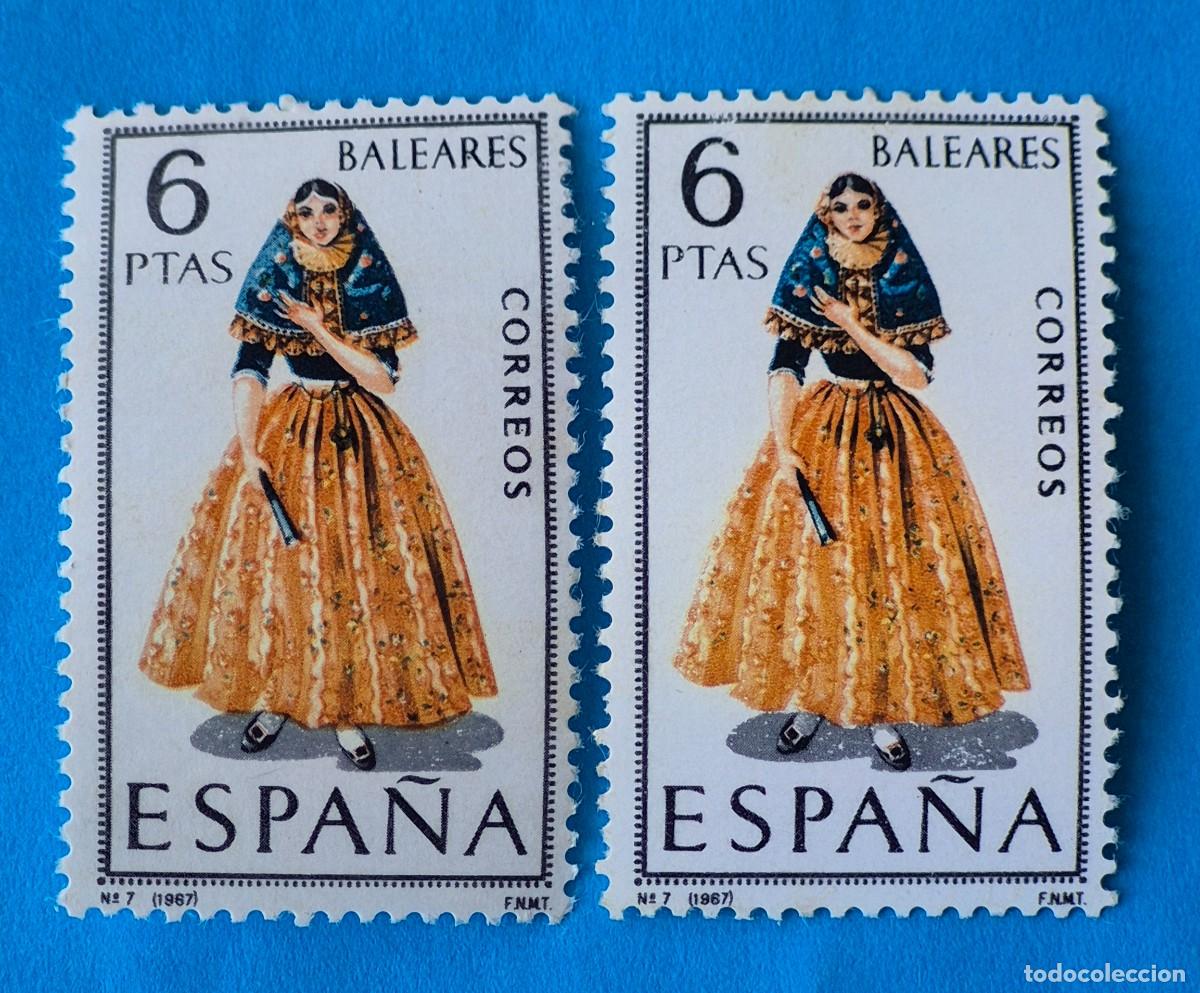 Sellos: TRAJES REGIONALES&ndash; BALEARES n&ordm; 7 - 6 pta.-ESPA&Ntilde;A 1967-EDIFIL 1773 nuevo-lote 2 sellos